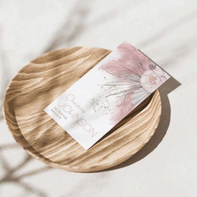 Cartão De Visita Rosa Rosa Rosa Rosa Boho Bohemian Chic Pampas Gras (Criador carregado)