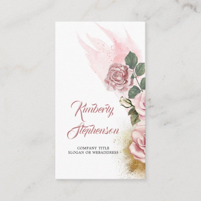 Cartão De Visita Rosa Rosa Rosa Rosa Dusta e Dourada Glitter Elegan (Frente)