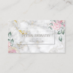 Cartão De Visita Rosa Rosa Rosa Rosa Floral e Dourada Marble Home D