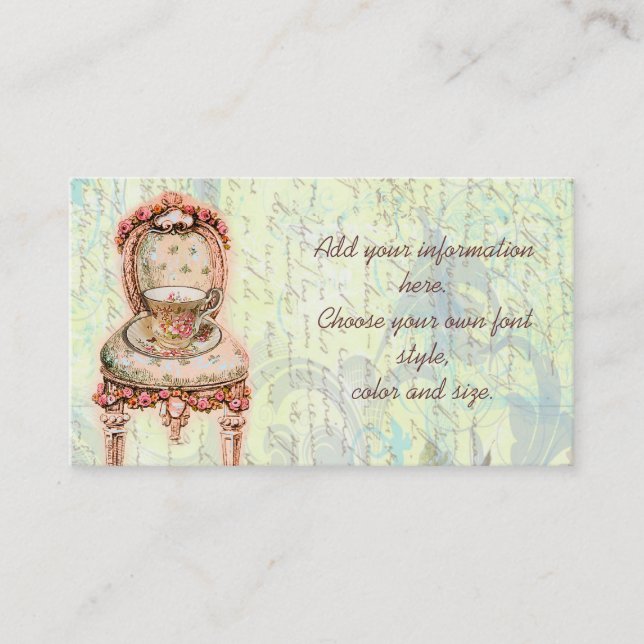 Cartão De Visita Rosa Rosa Rosa Rosa Teacup e Presidência Vitoriana (Frente)