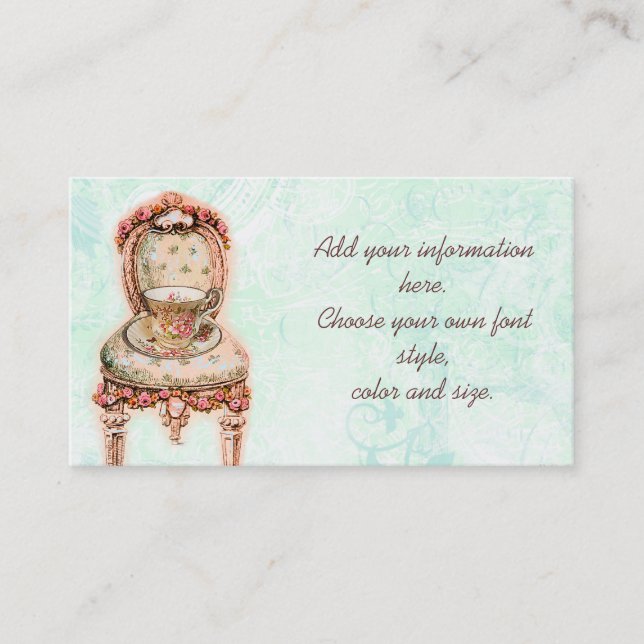 Cartão De Visita Rosa Rosa Rosa Rosa Teacup e Presidência Vitoriana (Frente)