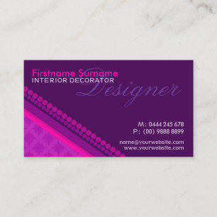 Cartão De Visita Rosa Roxo Damask Pontos Estilo Designer Negócios C