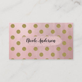 Cartão De Visita Rosa Suave Dourado Brilhante Glam Pontos Polca Fof
