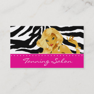 Cartão De Visita Rosa Tanning do louro da mulher da zebra do cartã