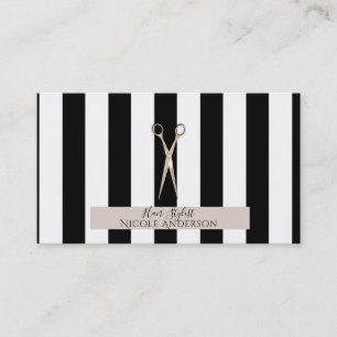 Cartão De Visita Rosa, tesoura cor-de-rosa Dourada, lista preta de