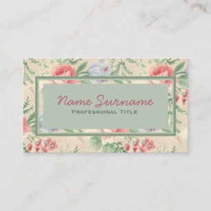 Cartão De Visita Rosa Vintage e Padrão de Flor Azul Personalizado