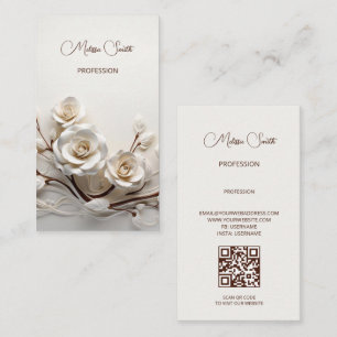 Cartão De Visita Rosas 3D Brancas Elegantes