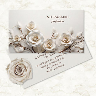 Cartão De Visita Rosas 3D de Marfim Elegante