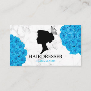 Cartão De Visita Rosas Azuis Cabelo Salão Hairdresser Beaut Salon