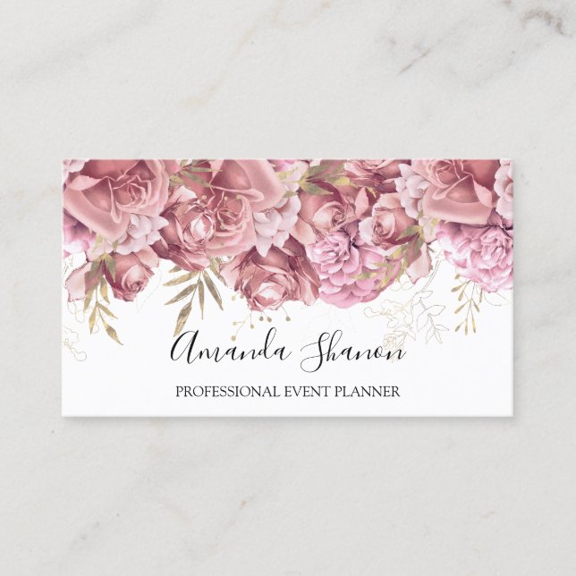 Cartão De Visita Rosas Blush Flower White Event Planner QRCODE (Frente)