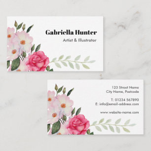 Cartão De Visita Rosas brancas cor-de-água rosa Ballerina Folha Flo