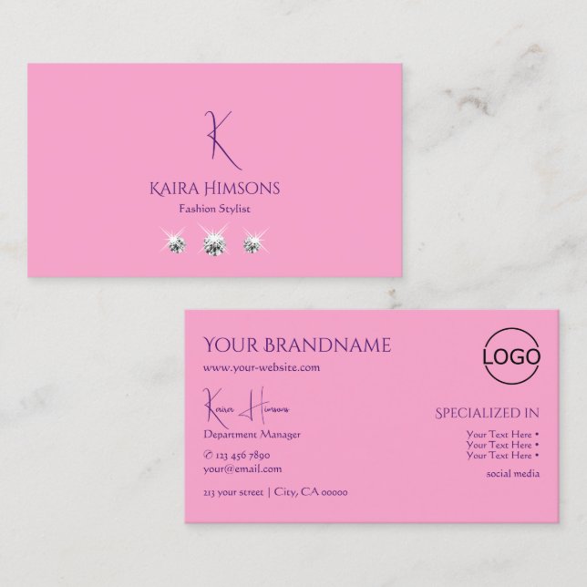 Cartão De Visita Rosas claro simples com logotipo monograma e joias (Frente/Verso)