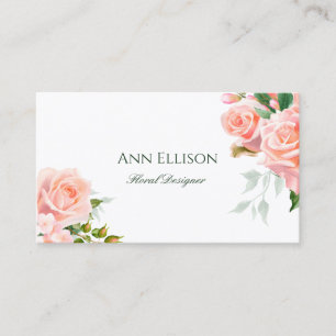 Cartão De Visita Rosas Cor-de-Rosa em Aquarela Elegante Florista Fl
