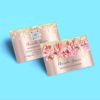 Cartão De Visita Rosas cor-de-rosa Flores do Ouro Dica do CÓDIGO Q