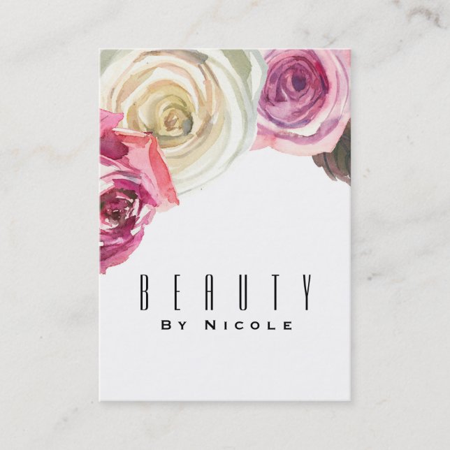 Cartão De Visita Rosas De Aquarela Cor-De-Água Glândula Floral Cor- (Frente)