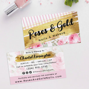 Cartão De Visita Rosas de Aquarela Rosa e Chique Dourado