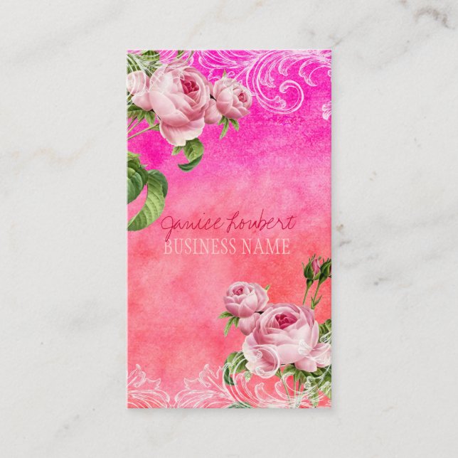 Cartão De Visita rosas de safra PixDezines/aquarela (Frente)