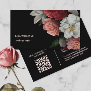 Cartão De Visita Rosas Desenhados à Mão Flor Preto