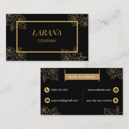 Cartão De Visita Rosas Douradas Elegantes Luxo Profissional Preto
