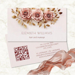 Cartão De Visita rosas Dourados com 3 D Blush   Código QR