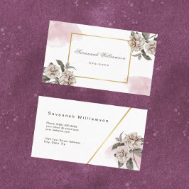 Cartão De Visita Rosas Dourados Rosa Vintage Personalizáveis