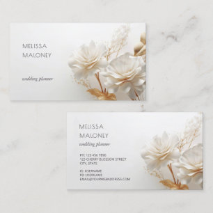 Cartão De Visita Rosas Elegantes em Ouro Branco 3D