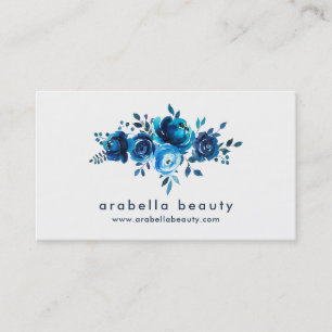 Cartão De Visita Rosas florais da aguarela azul chique