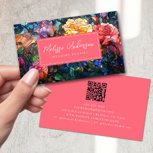 Cartão De Visita Rosas Florais de Vidro Estampado Código QR