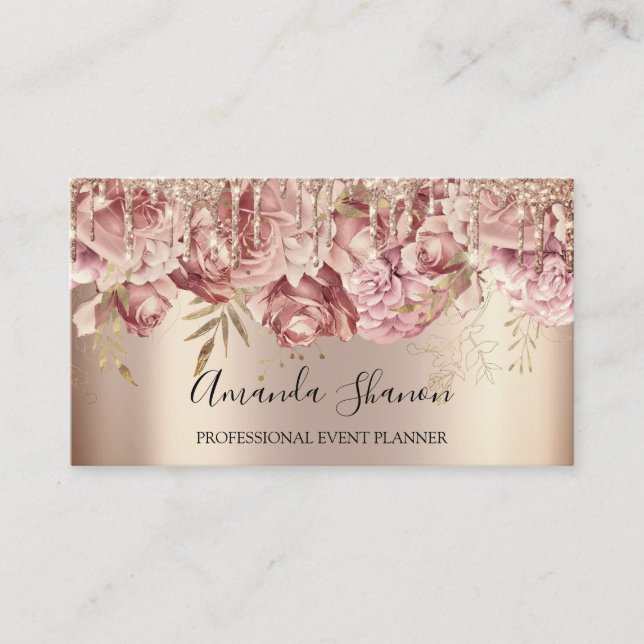 Cartão De Visita Rosas Flores Ouro Drivers QR CODE Logo (Frente)