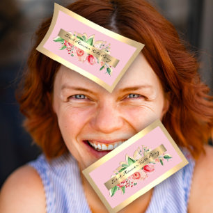 Cartão De Visita Rosas Frame Dourado Mint Rosa Maquiagem Floral