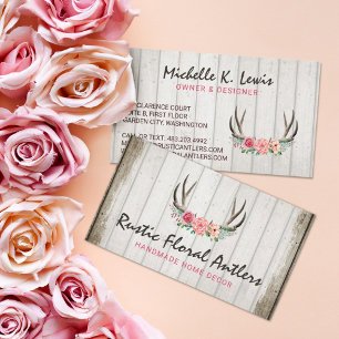 Cartão De Visita Rosas & madeira florais rústicos do chique dos