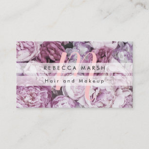 Cartão De Visita Rosas Peônia Rosa Script Monograma Floral