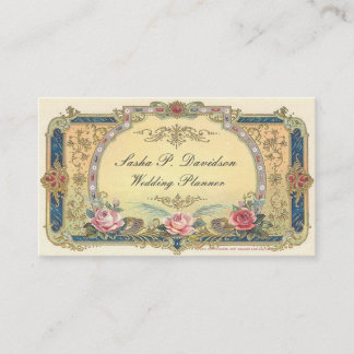Cartão De Visita Rosas Pink Vitorianas Elegantes Dourado Azul