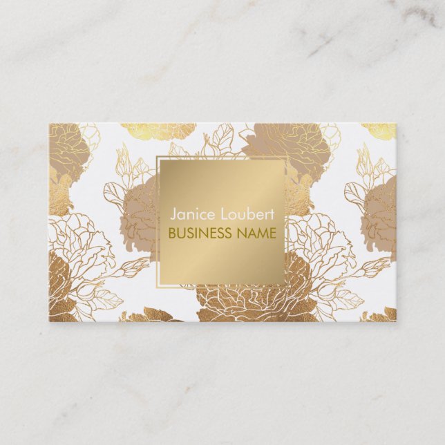 Cartão De Visita Rosas PixDezines/Fundo Faux Gold Foil/DIY (Frente)