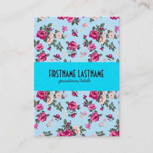 Cartão De Visita Rosas Rosa Fundo Azul (Frente)