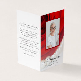 Cartão De Visita Rosas vermelhas e Pérolas; Oração Memorial Funeral
