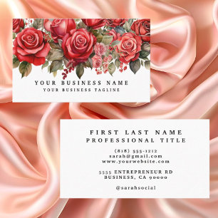 Cartão De Visita Rosas Vermelhas Elegantes Flores Floral 
