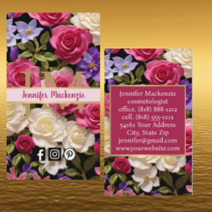 Cartão De Visita Rosas Vintage Flores Dourado Bonito Rosa Roxo