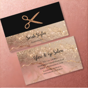 Cartão De Visita Rose Gold Brilho Mármore & Estilista de Cabelo Pre