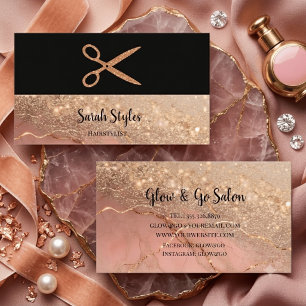 Cartão De Visita Rose Gold Brilho Mármore & Estilista de Cabelo Pre