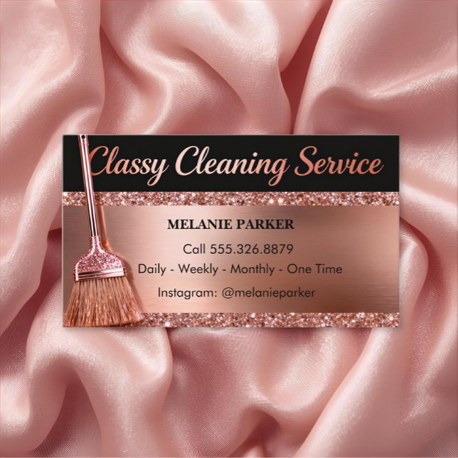 Cartão De Visita Rose Gold Classy Cleaning Services (Criador carregado)