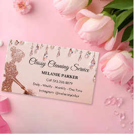 Cartão De Visita Rose Gold Glitter Classy Cleaning Services