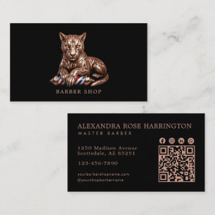 Cartão De Visita Rose Gold Panther Barbearia Código Qr Cabeleireiro