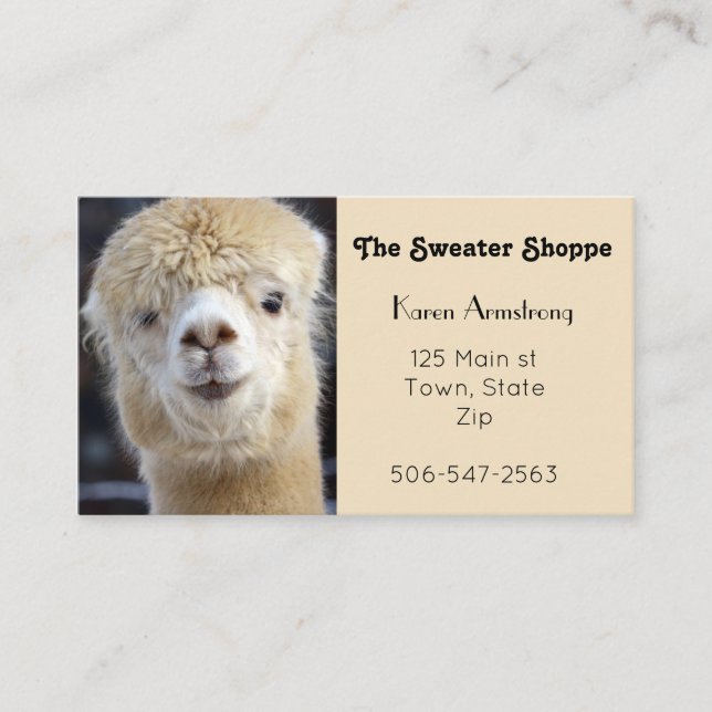 Cartão De Visita Rosto de alpaca fofo (Frente)