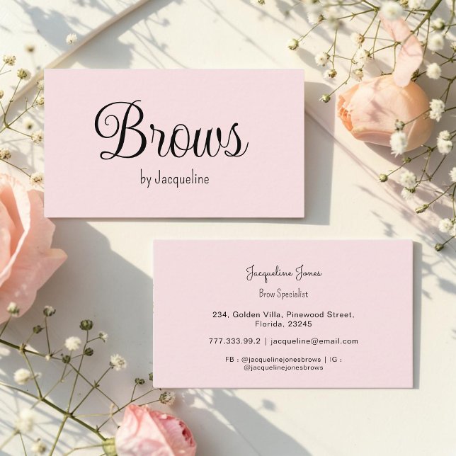 Cartão De Visita Rosto de Beleza Simples Script Rosa (Criador carregado)