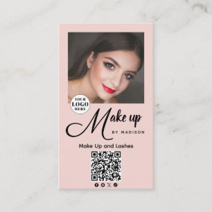 Cartão De Visita Rosto de Maquiagem Fotográfico Rosa Blush Script N