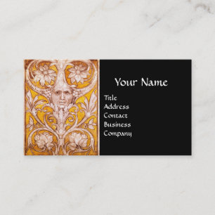 CARTÃO DE VISITA ROSTO GROTESQUE DE RENAISSÂNCIA,MONOGRAMA DOURADA 