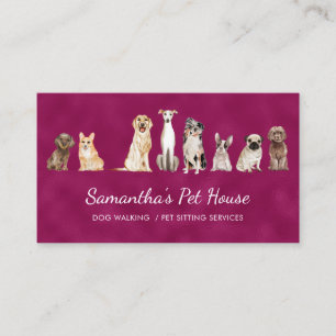 Cartão De Visita Roteiro de pet shop de cachorro Folhagem Rosa