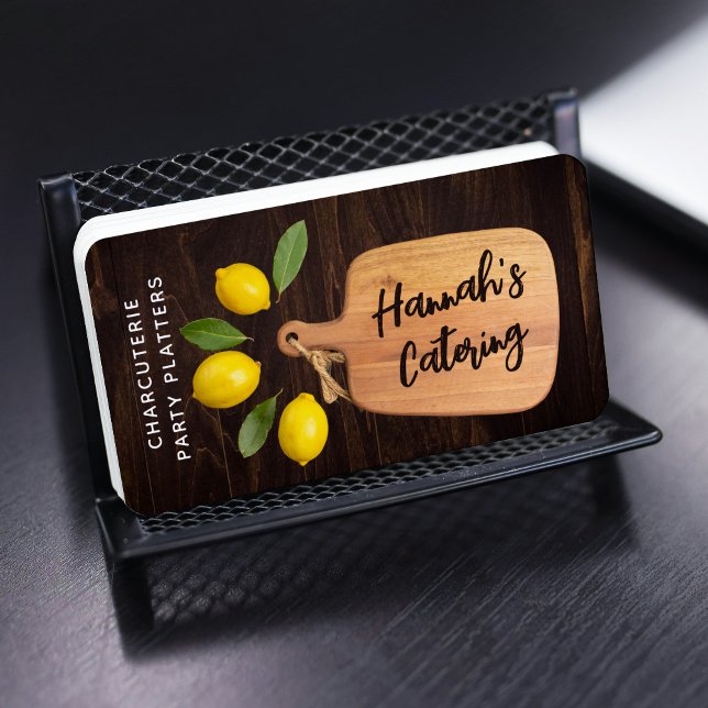 Cartão De Visita Roteiro Rustic Wood Cutting Conselho Citrus Cozinh (Criador carregado)