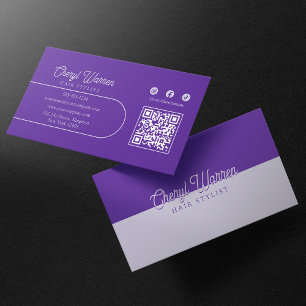 Cartão De Visita Rótulo de Cabeleireiro Elegante Código QR Roxo Min